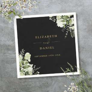 Guardanapo De Papel Floral Verde Elegante Casamento Preto e Dourado