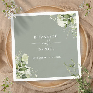 Guardanapo De Papel Floral Verde Oliva Elegante Casamento