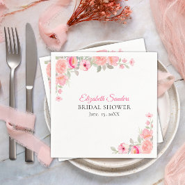 Guardanapo De Papel Floral Watercolor Bridal Shower | Pink Rose Party
