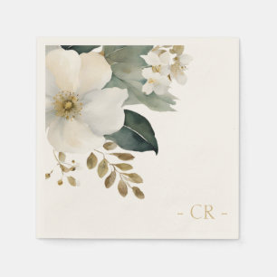 Guardanapo De Papel Floral Watercolor Foliage Inicial Natural Ecru