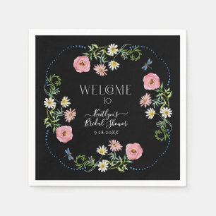 Guardanapo De Papel Floral Wildflower Daisy Black Boho Chá de panela