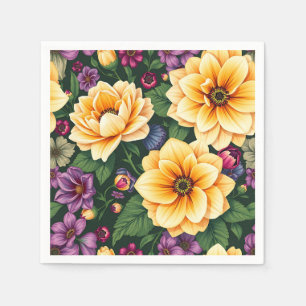 Guardanapo De Papel Flores Amarelas Brilhantes e Roxas Coloridas