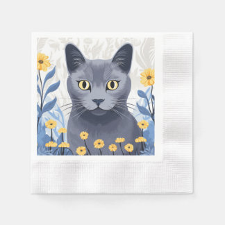 Guardanapo De Papel Flores Amarelas do Gato Azul Russo