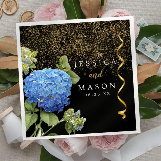 Guardanapo De Papel Flores Azuis Casamento Moderno Cocktail Napkins (Criador carregado)