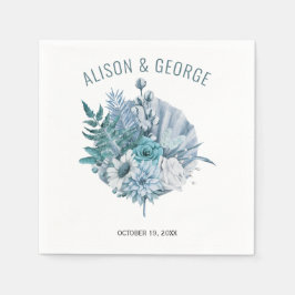 Guardanapo De Papel Flores azuis de chá e aqua, casamento em folha de