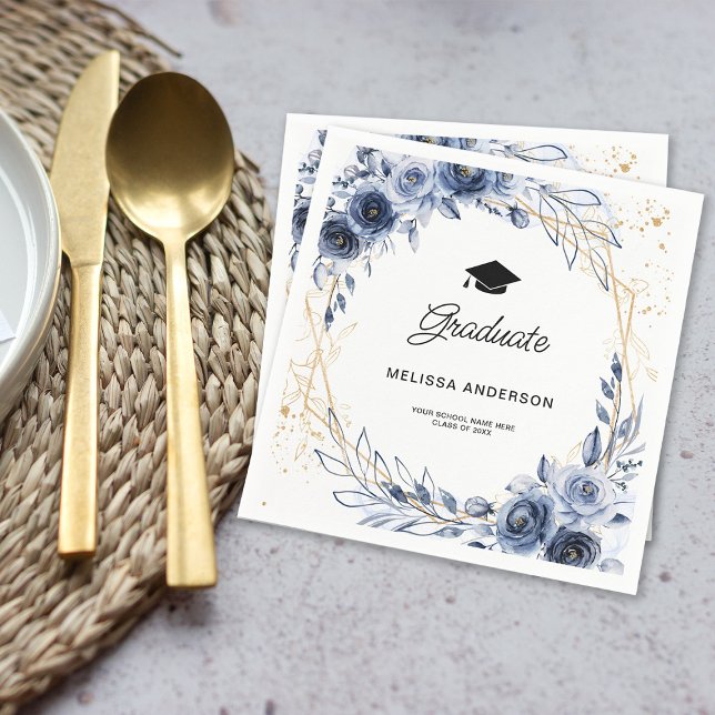 Guardanapo De Papel Flores azuis do Marinho do formando (Criador carregado)