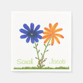 Guardanapo De Papel Flores Azuis e Laranja Personalizadas Napkins