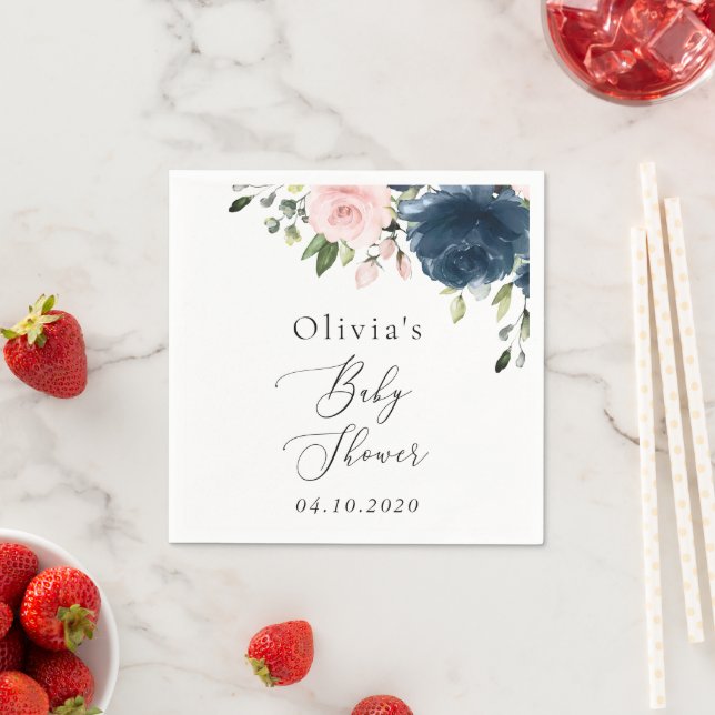 Guardanapo De Papel Flores Azuis marinhos, Flores Rosa, Chá de fraldas (Insitu)