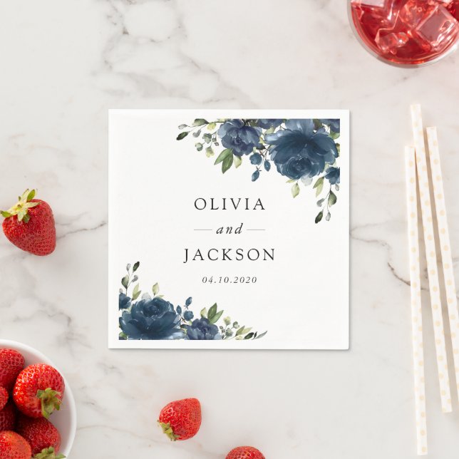 Guardanapo De Papel Flores Azuis marinhos, Verde, Boho, Casamento Flor (Insitu)