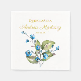 Guardanapo De Papel Flores Azuis Personalizadas Quinceañera