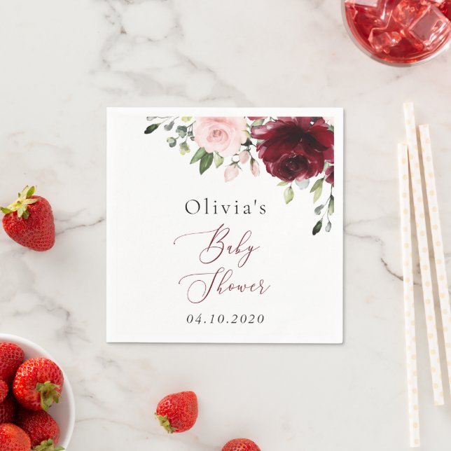 Guardanapo De Papel Flores Borgonhetas, Flores Rosa, Boho, Chá de fral (Insitu)