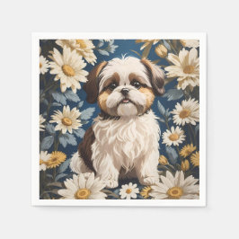 Guardanapo De Papel Flores Brancas de Margarida Cachorros Shih Tzu