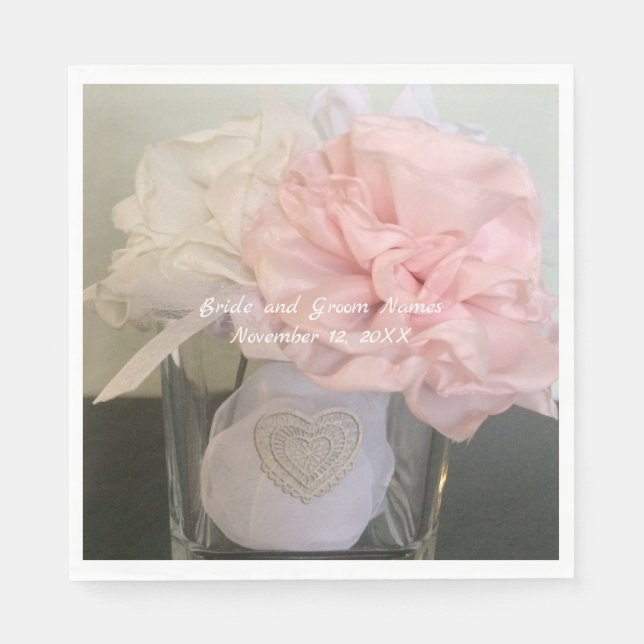 Guardanapo De Papel Flores Brancas e Rosas em Vaso (Frente)