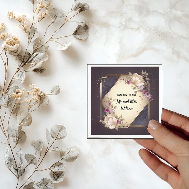 Guardanapo De Papel Flores brancas e roxas Elegantes Coquetel Napkins (Criador carregado)