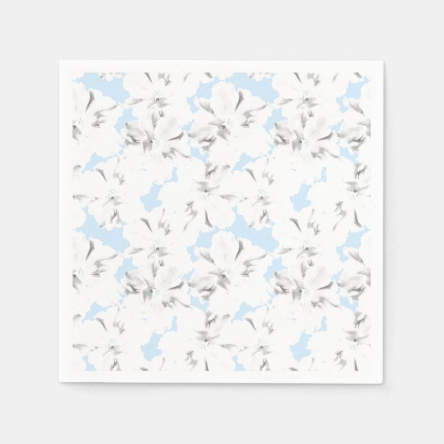 Guardanapo De Papel Flores brancas em azul claro. (Frente)