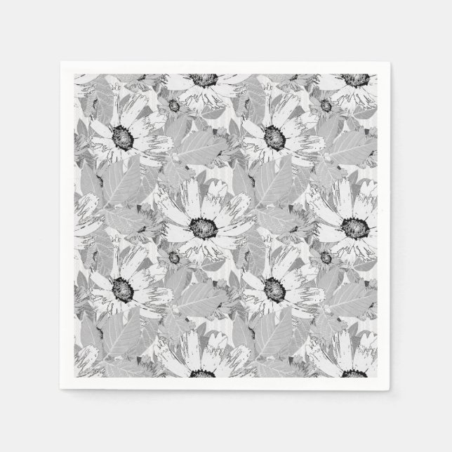 Guardanapo De Papel Flores brancas em cinzas leves. (Frente)