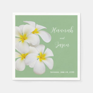 Guardanapo De Papel Flores Brancas Frangipani, em Sage, Casamento