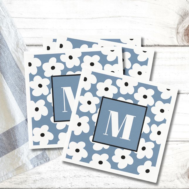 Guardanapo De Papel Flores Brancas Retro Personalizadas com Inicial de (Criador carregado)