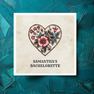 Guardanapo De Papel Flores Cardíacas De Tatuagem Retroativa Nome Bache