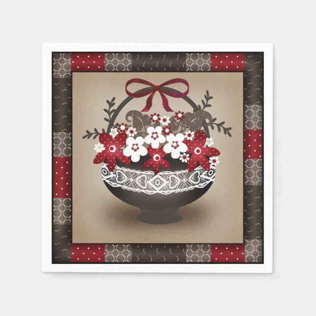 Guardanapo De Papel Flores cesto de cadarço de cadarço design floral s (Frente)