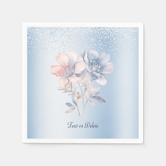 Guardanapo De Papel Flores Cor-de-Rosa Azul Napkins (Frente)