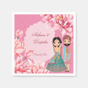Guardanapo De Papel Flores cor-de-rosa com casal bravo indiano