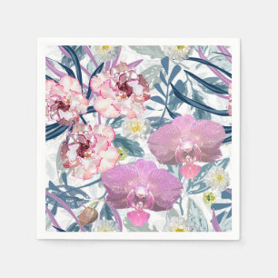 Guardanapo De Papel Flores cor-de-rosa e orquídea.