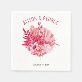 Guardanapo De Papel Flores cor-de-rosa e vermelhas, casamento em folha