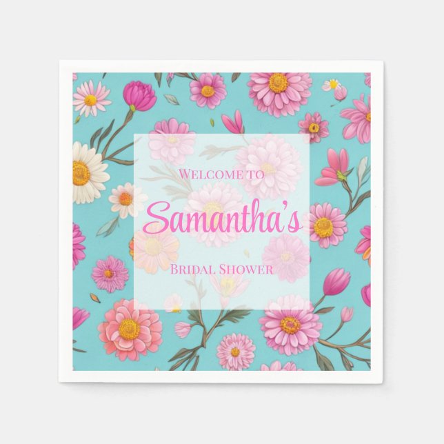 Guardanapo De Papel Flores cor-de-rosa florais margaridas (Frente)