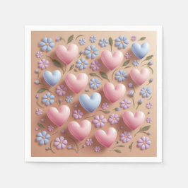 Guardanapo De Papel Flores Corações Coquetel Napkins