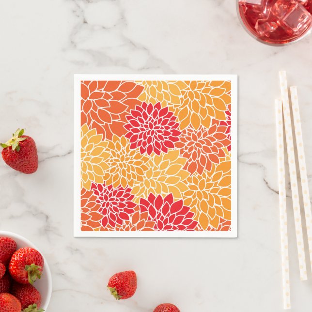 Guardanapo De Papel Flores Dahlia, Padrão De Flores, Laranja Dahlia (Insitu)