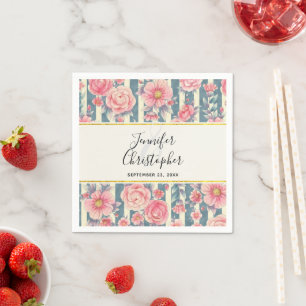 Guardanapo De Papel Flores de Água Rosa no Casamento de Stripes