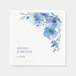 Guardanapo De Papel Flores de Aquarela Azul Casamento