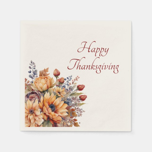 Guardanapo De Papel Flores de Aquarela de Ação de Graças- (Frente)