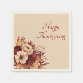 Guardanapo De Papel Flores de Aquarela de Ação de Graças — Creme e Ver