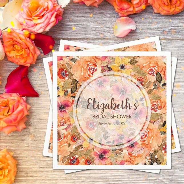 Guardanapo De Papel Flores de Aquarela de Outono Chá de Noiva (Autumn watercolor flowers bridal shower napkins)