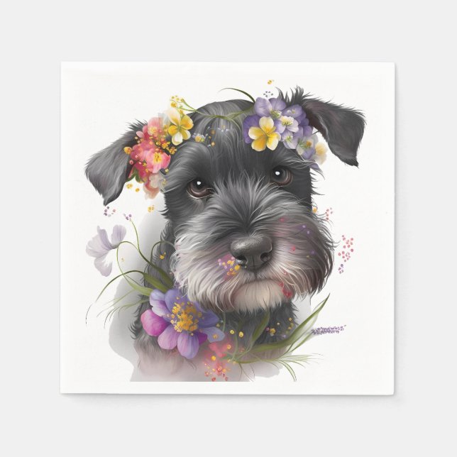 Guardanapo De Papel Flores de Aquarela e Cupido de Schnauzer (Frente)