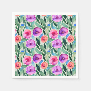 Guardanapo De Papel Flores de Aquarela Rosa, Roxo, Verde