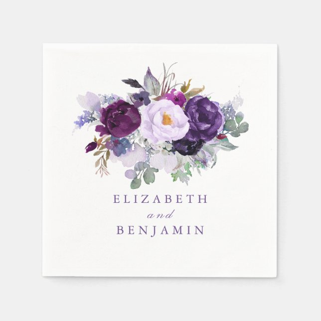 Guardanapo De Papel Flores de Aquarela Roxas (Frente)