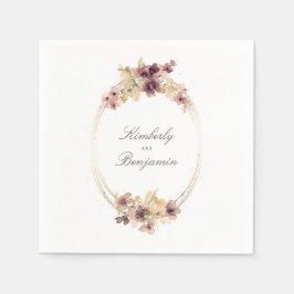 Guardanapo De Papel Flores de Aquarelas Mauve e Dourada Vintage