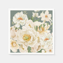 Guardanapo De Papel Flores de boho cor d'água folhagem floral Sage ver