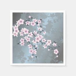 Guardanapo De Papel Flores de Cerejeira Rosa Escuro Azul Cinzento