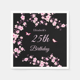 Guardanapo De Papel Flores de Cerejeira Rosa Preto Personalizado