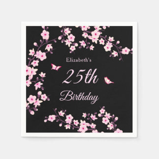 Guardanapo De Papel Flores de Cerejeira Rosa Preto Personalizado