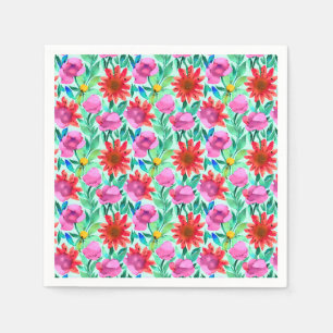 Guardanapo De Papel Flores De Cor De Água Rosa, Vermelha, Verde