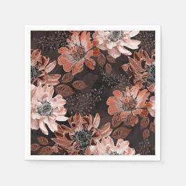 Guardanapo De Papel Flores de creme, teracote sobre fundo castanho esc