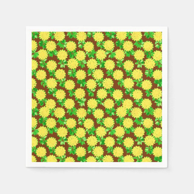 Guardanapo De Papel Flores de dália em amarelo e chocolate (Frente)