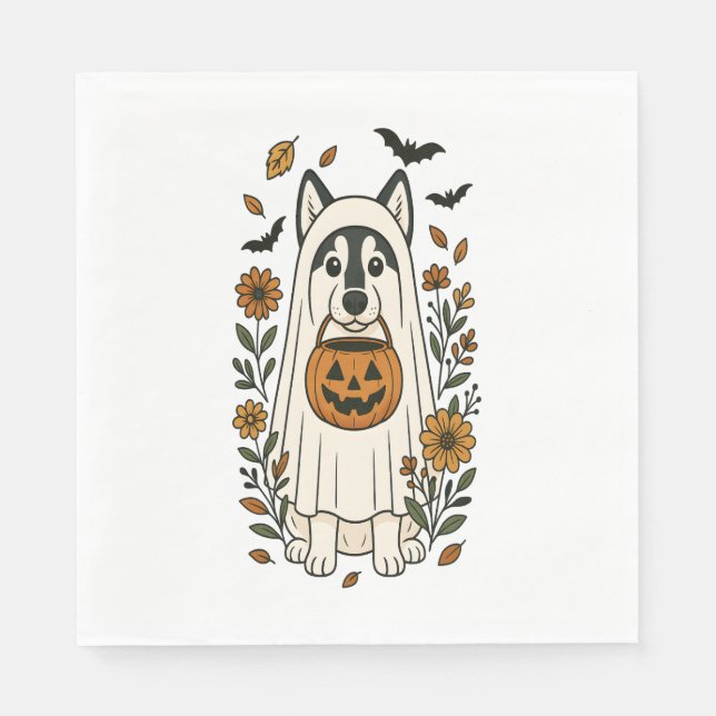 Guardanapo De Papel Flores de Halloween Siberian Husky (Frente)