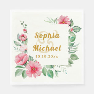 Guardanapo De Papel Flores de Hibisco Tropical Rosa e Verde Exuberante