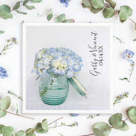 Guardanapo De Papel Flores de Hydrangea Azul no Casamento Jar Vase
